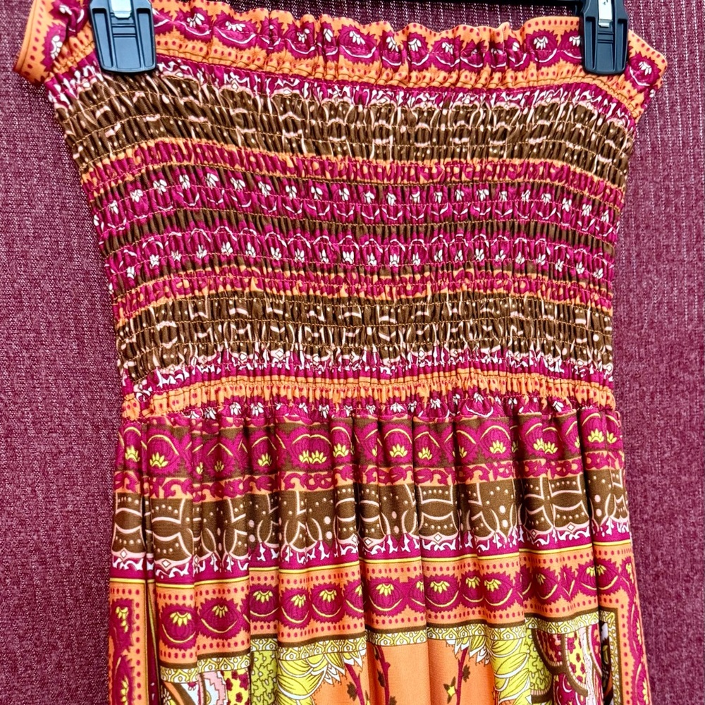NWOT She’s Cool Boho Strapless Smocked Maxi Bright Mandala Resort Festival Y2K